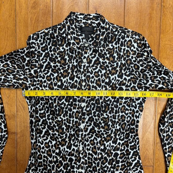 J Crew Womens Linen Cotton Leopard Print Slim Perfect Shirt Size XS Button - Picture 11 of 12
